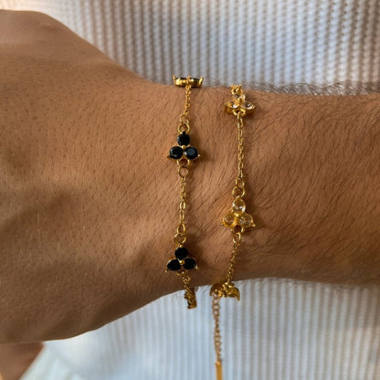 VORO® Pulsera Trébol Obsidian · Oro 18K