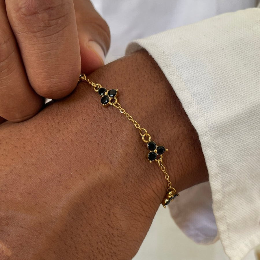 VORO® Pulsera Trébol Obsidian · Oro 18K