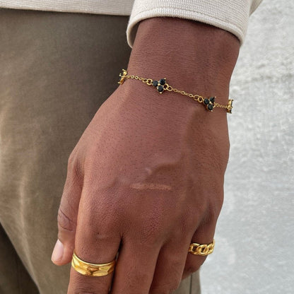 VORO® Pulsera Trébol Obsidian · Oro 18K