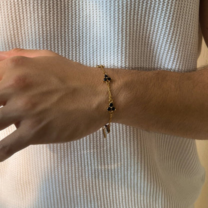 VORO® Pulsera Trébol Obsidian · Oro 18K