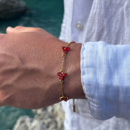 VORO® Pulsera Trébol Rojo · Oro 18K