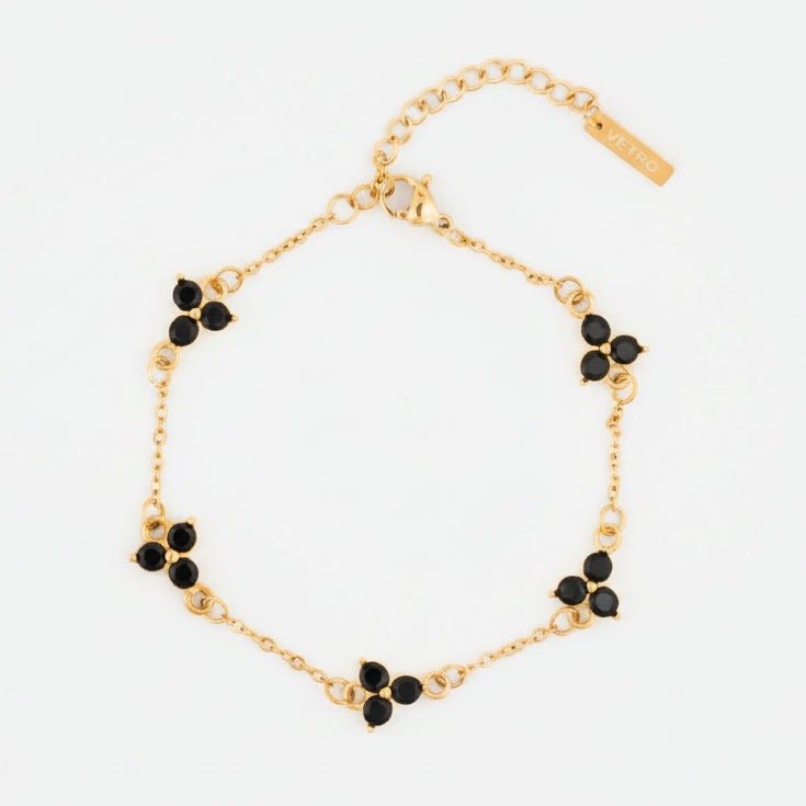 VORO® Pulsera Trébol Obsidian · Oro 18K