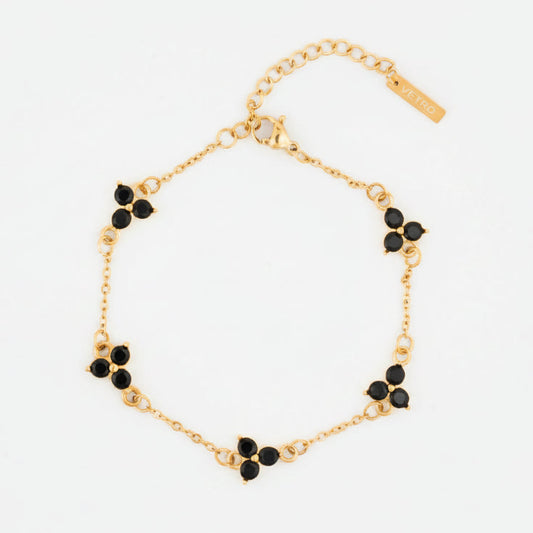 VORO® Pulsera Trébol Obsidian · Oro 18K