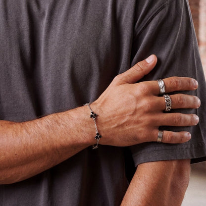 VORO® Pulsera Trébol Obsidian · Plata